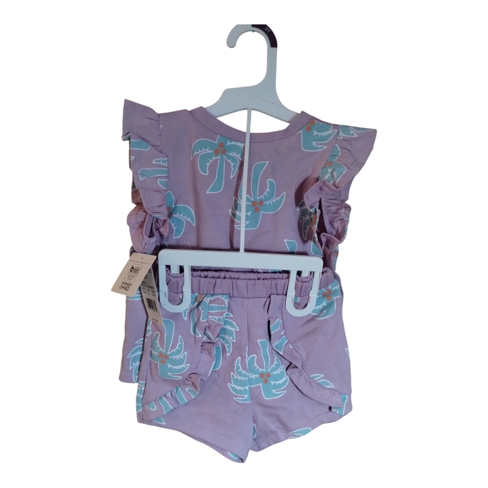 Purple Palm Tree Ruffle Top and Shorts Set Size 2T NWT